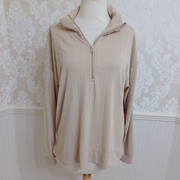 NWT Pro Player Ribbed Half Zip Long Sleeve Top Irish Cream Size Large - Picture 1 of 4